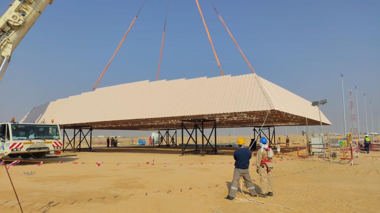 Triocon space frame sunshade for Saudi Aramco Jafurah Gas Compression Plant, Saudi Arabia