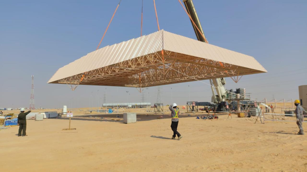 Triocon space frame sunshade for Saudi Aramco Jafurah Gas Compression Plant, Saudi Arabia