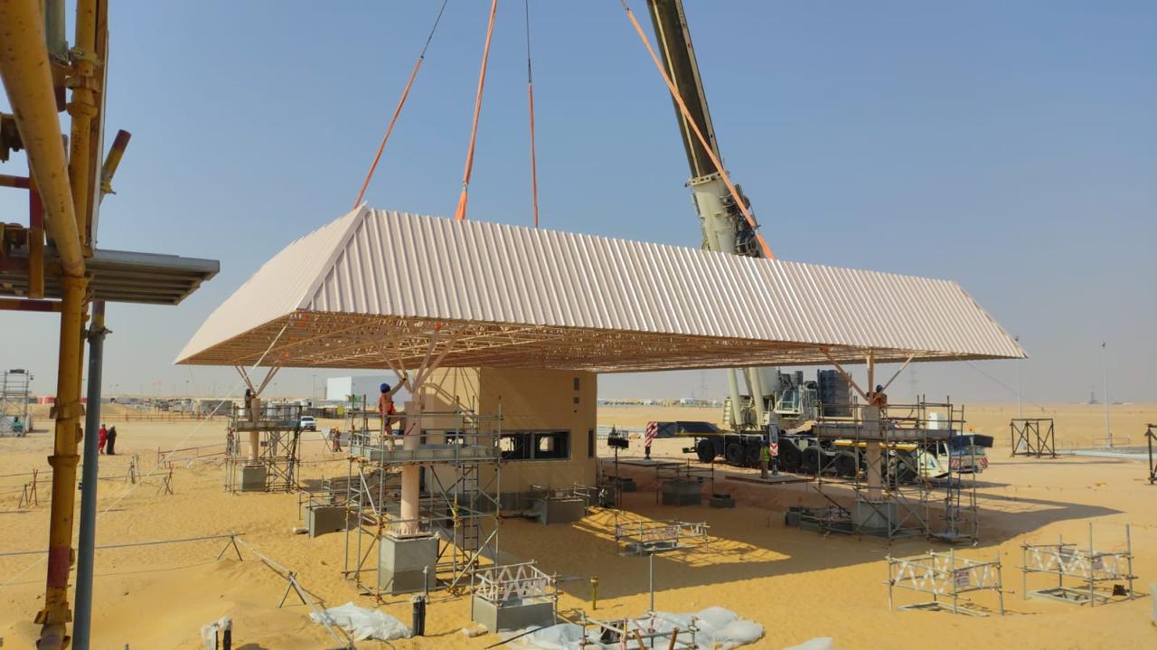 Triocon space frame sunshade for Saudi Aramco Jafurah Gas Compression Plant, Saudi Arabia